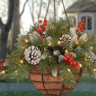 MJY Christmas Ornaments Hanging Basket Wreath Pendant Holiday Arrangement Red Fruit Flower Basket