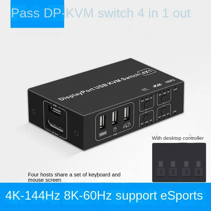 4x1 DP KVM Switch 4K 120Hz 144Hz Dual Monitor Extended Display 8K USB KVM Switcher 4 In 1 Out