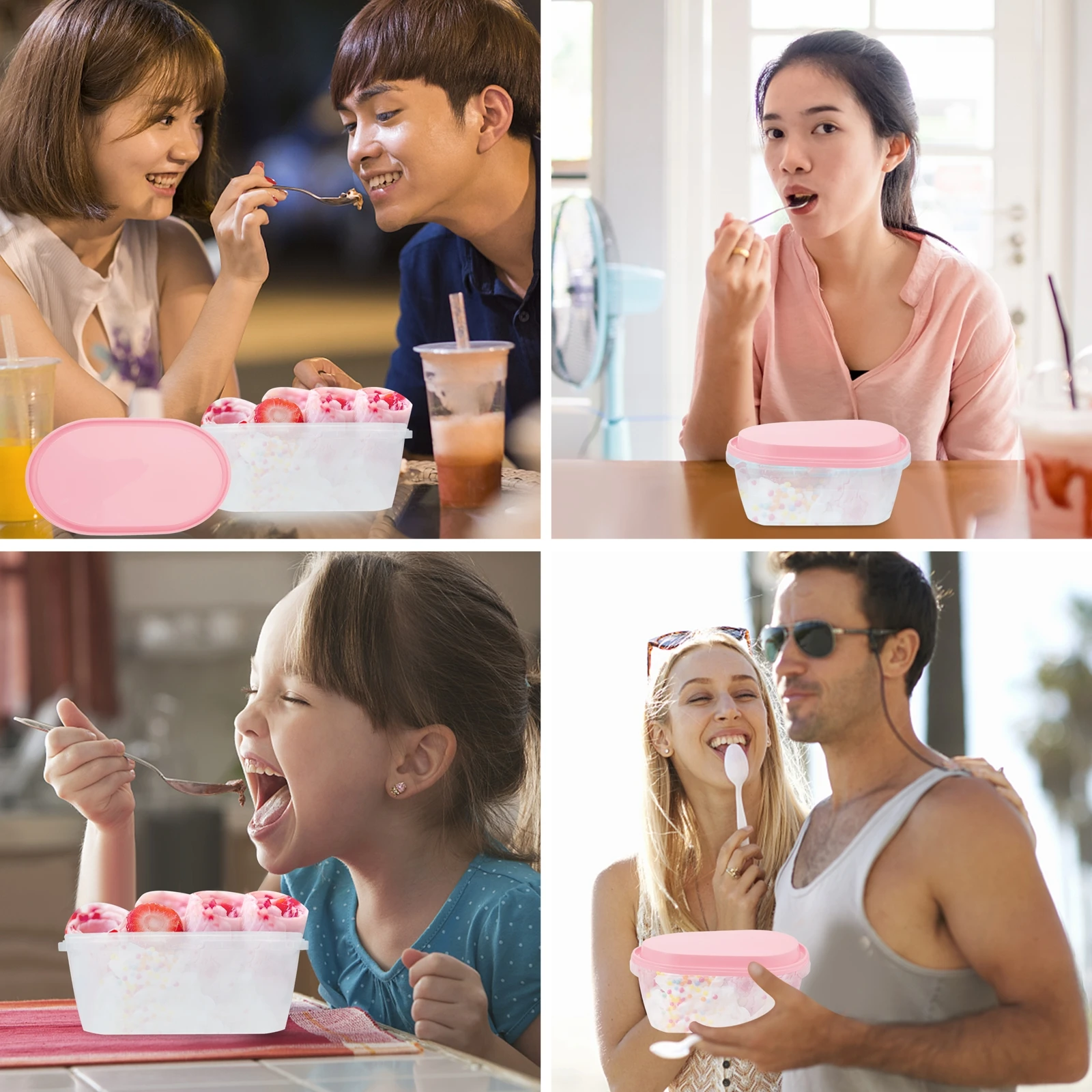 

2pcs 1 Set Oval Ice Cream Containers Cake Boxes Dessert Storage Boxes For Fruit Soy Milk With Lid Reusable Plastic Container For