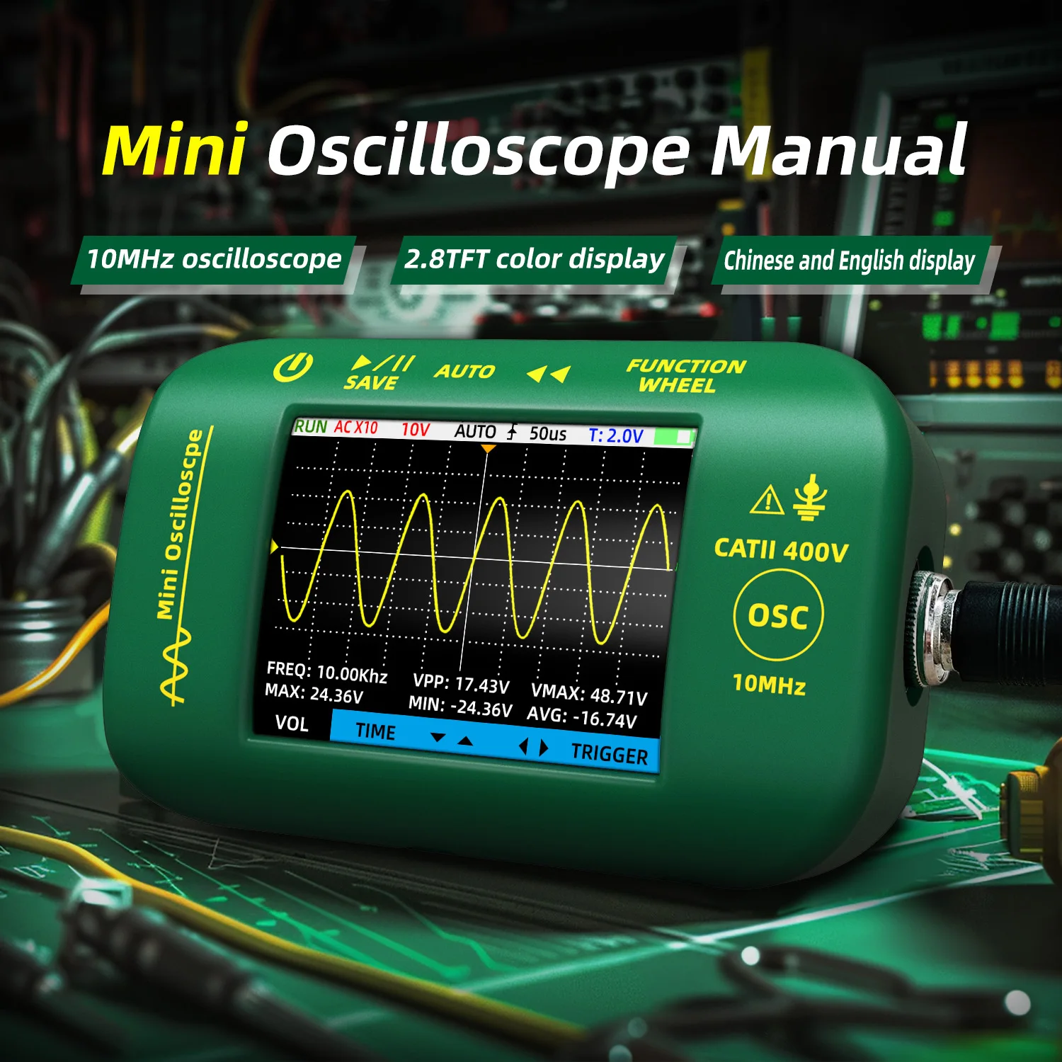 OT2 2-in-1 Digital Oscilloscope Multimeter 10MHz 48MSa/s Signal Generator LCD Display Data Storage Graphic Tester Repair Tool