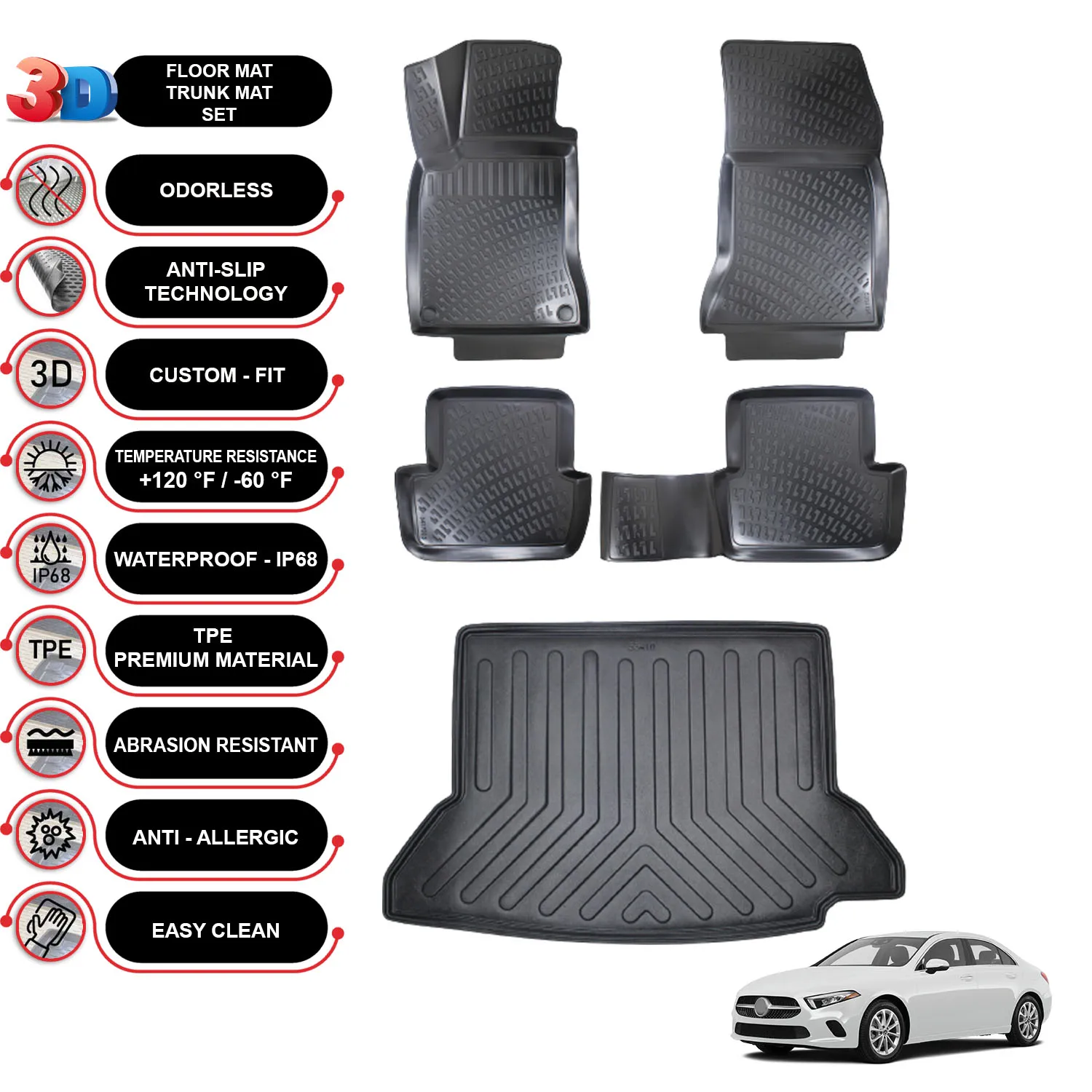 

Mercedes A Class W177 SD - (2018-2023) - Floor Mats + Cargo Trunk Liner - SET