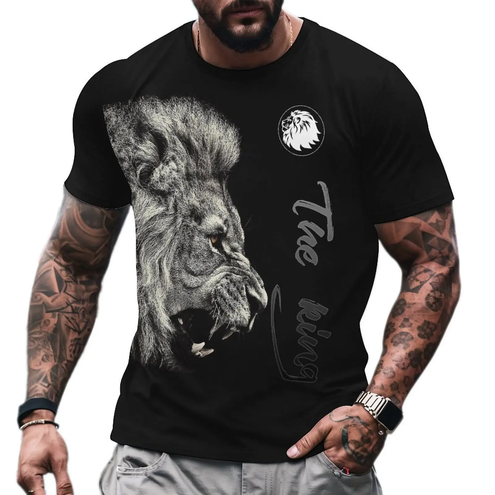 Summer Men's Soprts Short Sleeve Tees The Animal Lion King 3d Print T-shirt Men's Street Top Casual O-neck Oversized Menswear