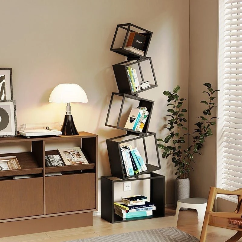 

Living room bookcase corner special-shaped wrought iron ins wind shelf vertical bookshelf floor-to-ceiling