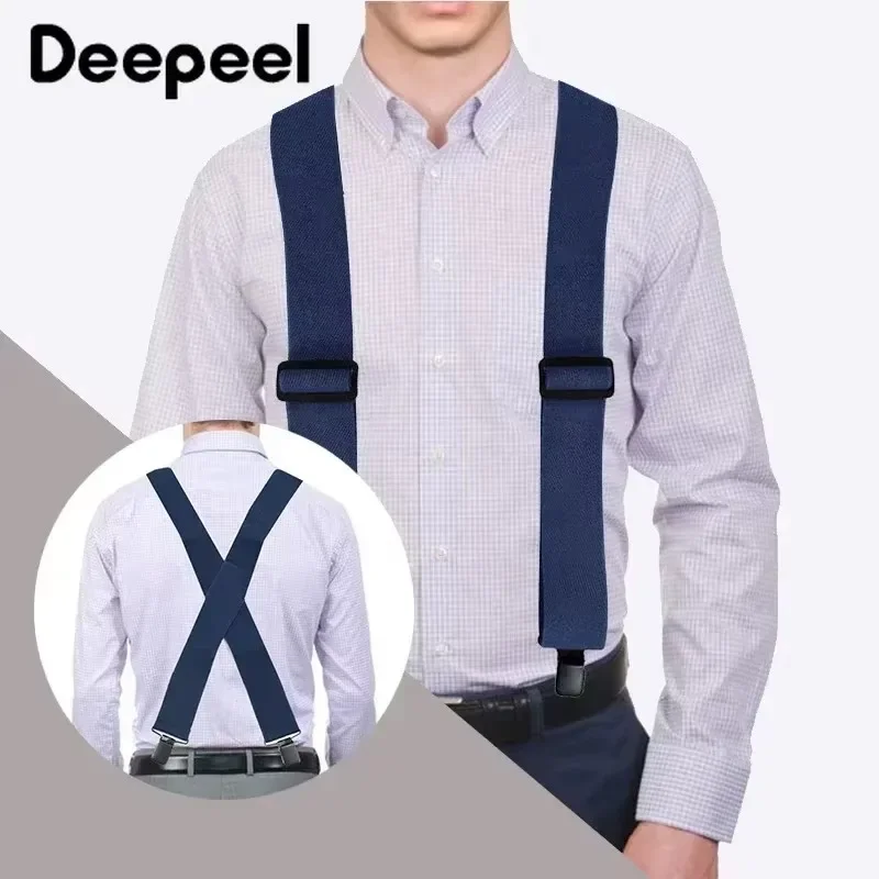 Bretelles Deepeel pour hommes, 4 clips, boucles, fermoir à crochet de type X, bretelles, ceinture élastique réglable pour pantalon masculin, sangle large, 5x120cm