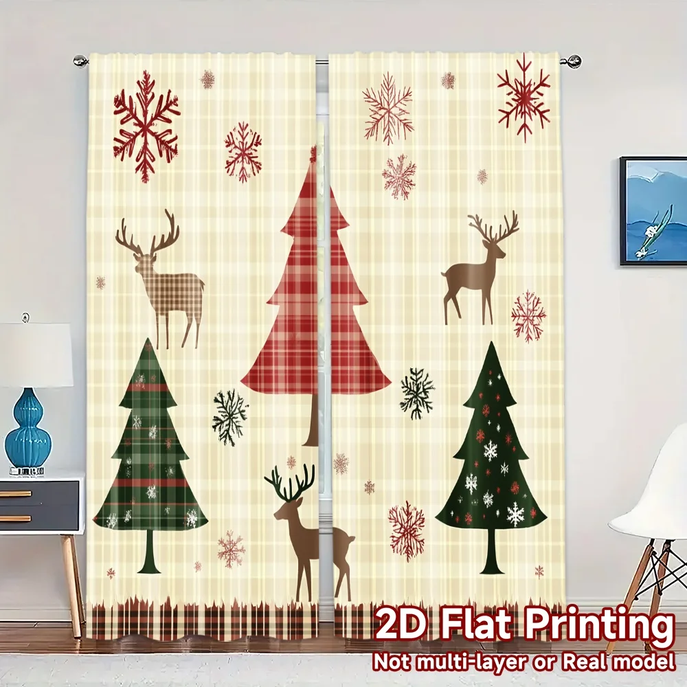 2pcs,Curtains Christmas Trees Snowflakes Deer_a Chic Chic Curtains Polyester Curtains Versatile All Perfect for Bedroom, Living