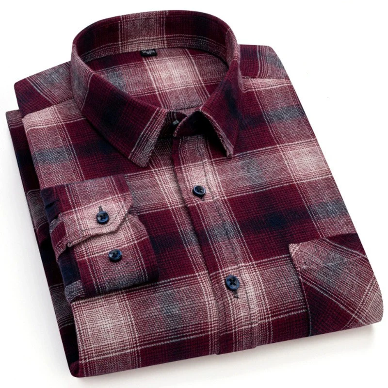 

New Fashion Men's Flannel Plaid Shirts Long Sleeve 100% Cotton Casual Shirts Soft Standard-Fit Male Brand Shirt Blouse Clothing