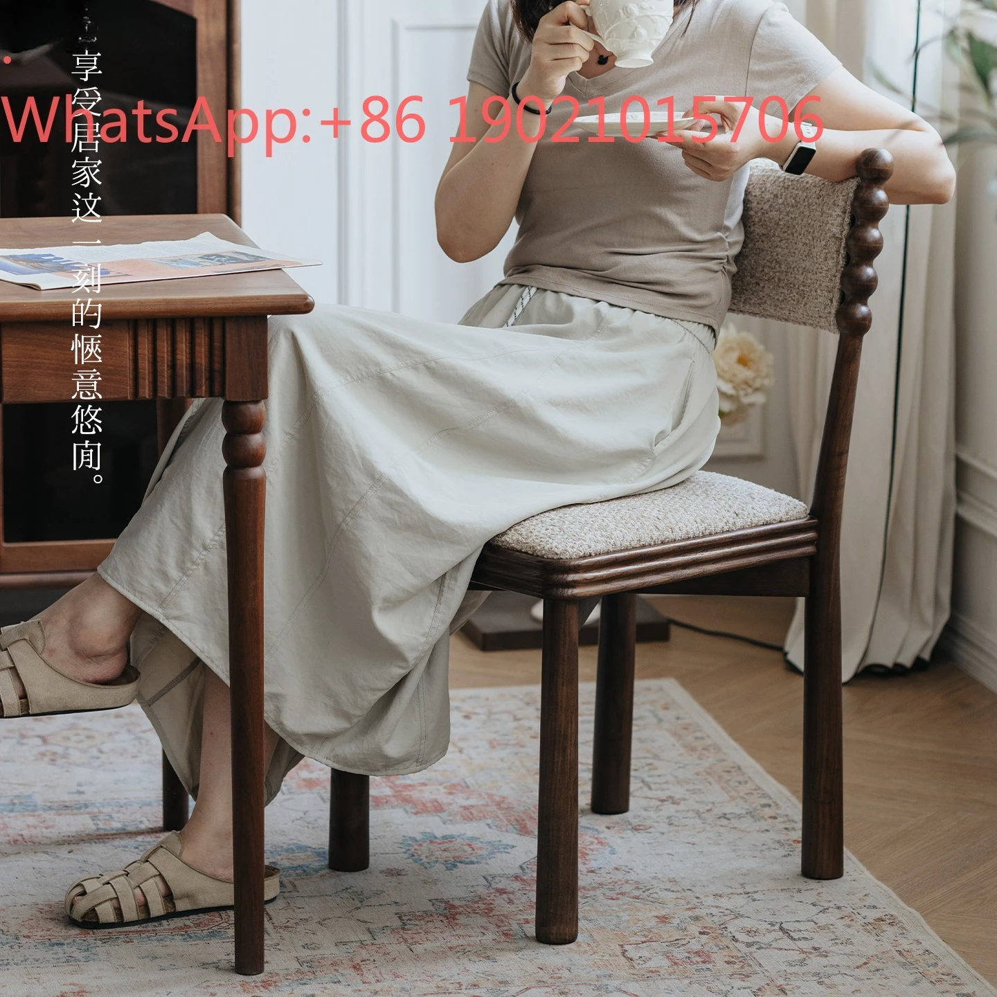 HXL Walnut Solid Wood Dining Chair Home Makeup Comfortable Backrest Chair