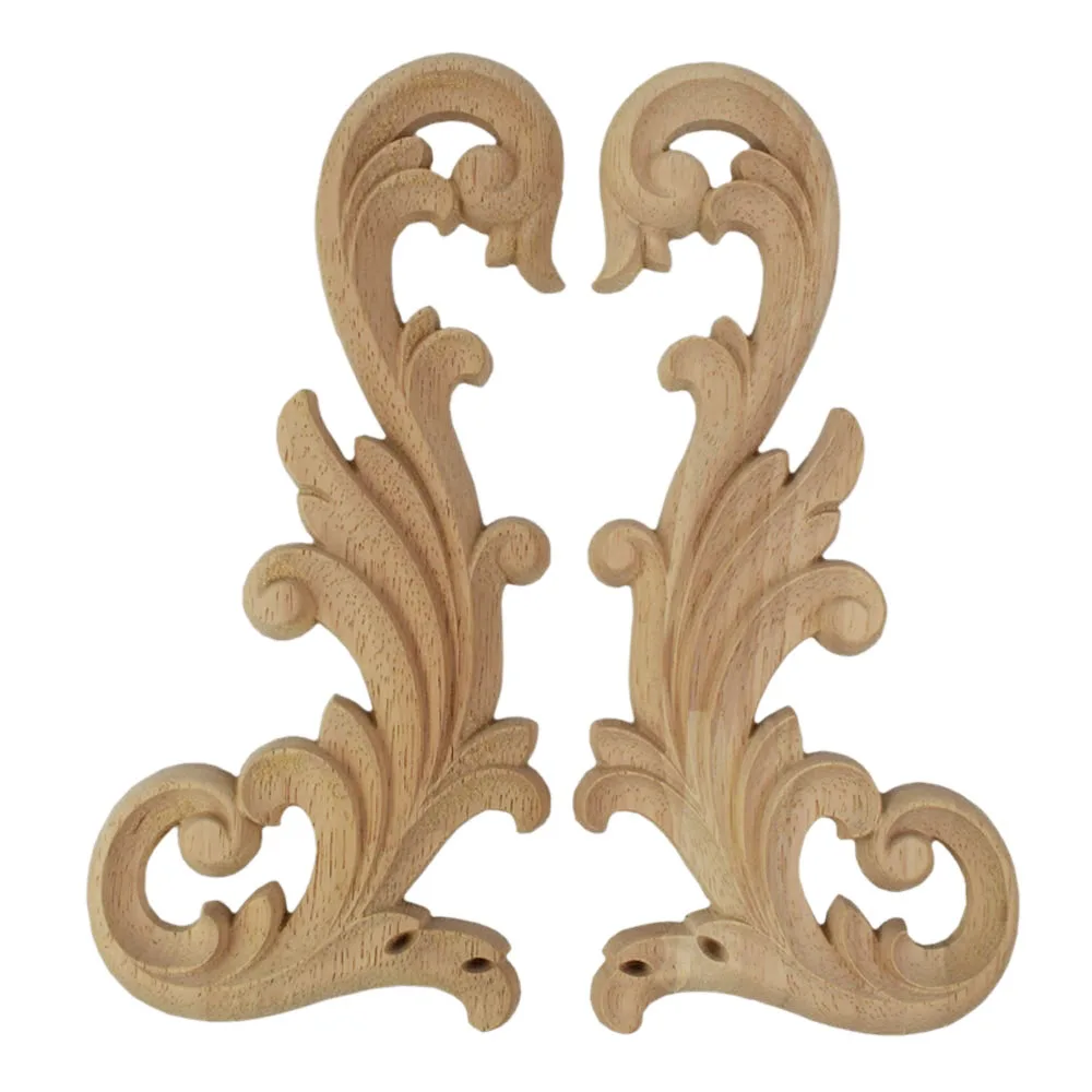 4PCS 16x8cm Woodcarving Decal Corner Applique Frame Door Decorate Wall Doors Furniture Decorative Figurines Wooden Miniatures