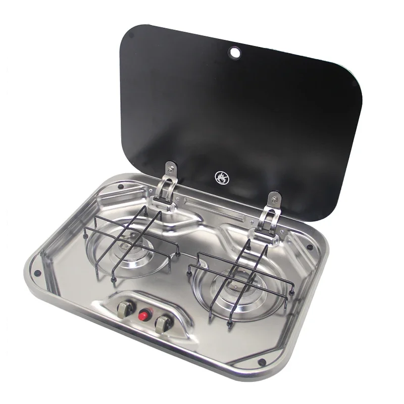 Accessories Portable Camper Caravan Gas Stove 2 Burners Folding Glass Lid  Gas Stove Cooker With Cover