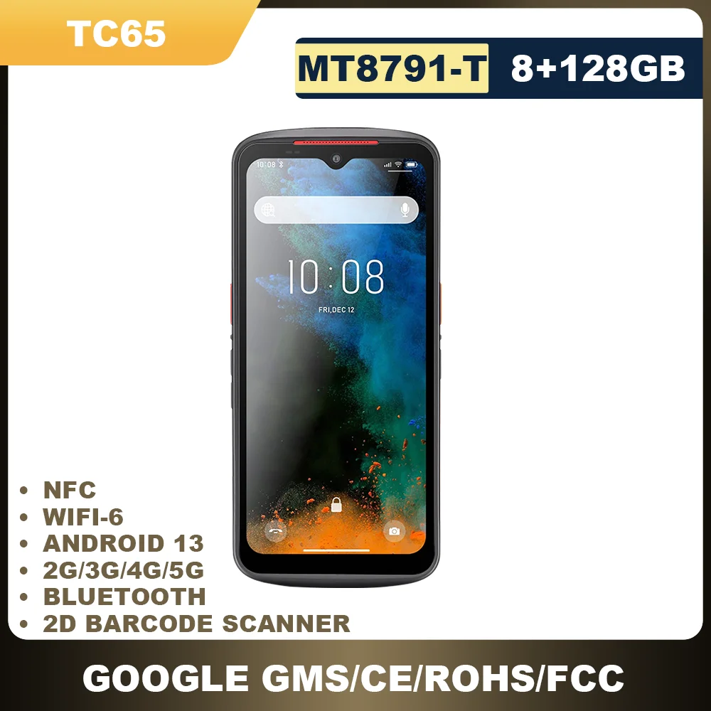 Komputer Mobile PDA TC65 5G 2.6Ghz 8 Core 8+128GB Android13 GMS WIFI-6 IP68 6.5Inch Honeywell N5703 Pemindai Kode QR Tangguh