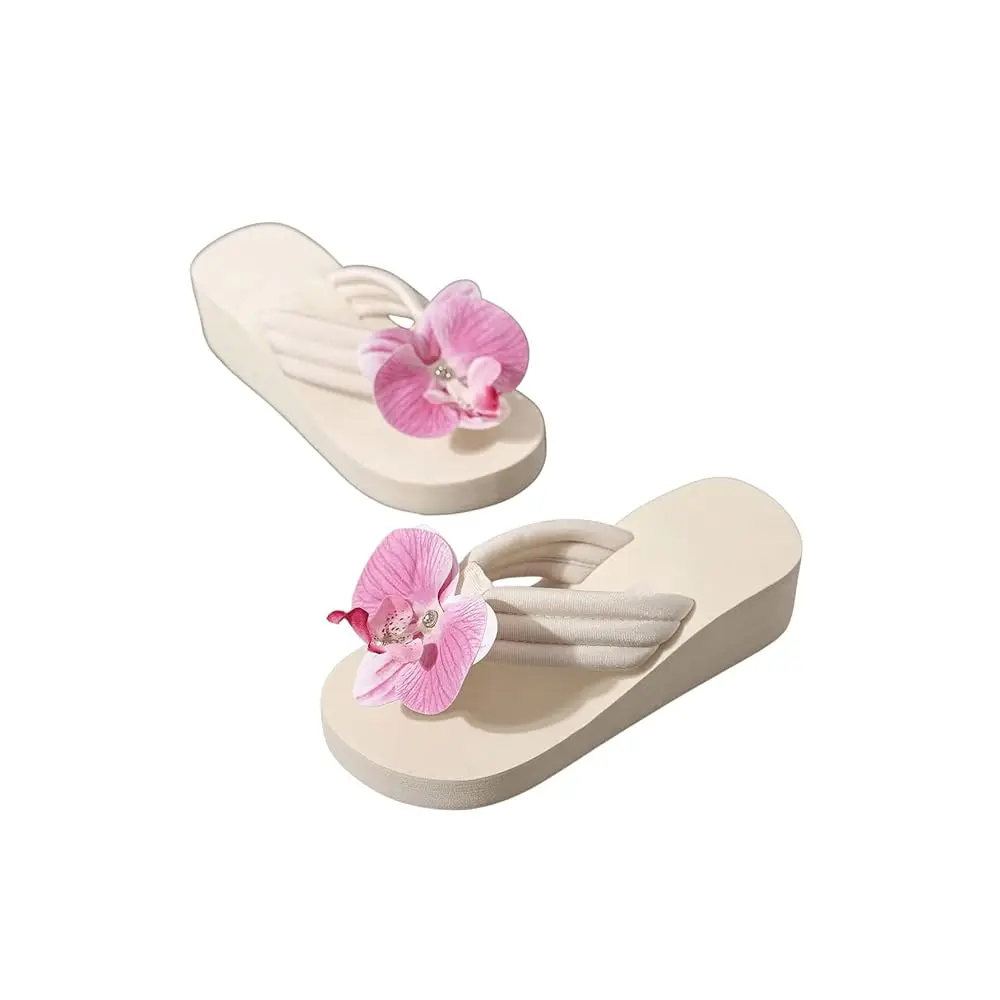 

Женские 3D-сандалии на платформе с цветочным принтом, праздничные сандалии на танкетке, пляжные шлепанцы