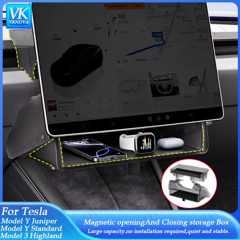 

For Tesla Model Y Juniper 2025 Model 3 Highland 2024 Under-Screen Hidden Storage Box Behind Screen Center Console Organizer Case