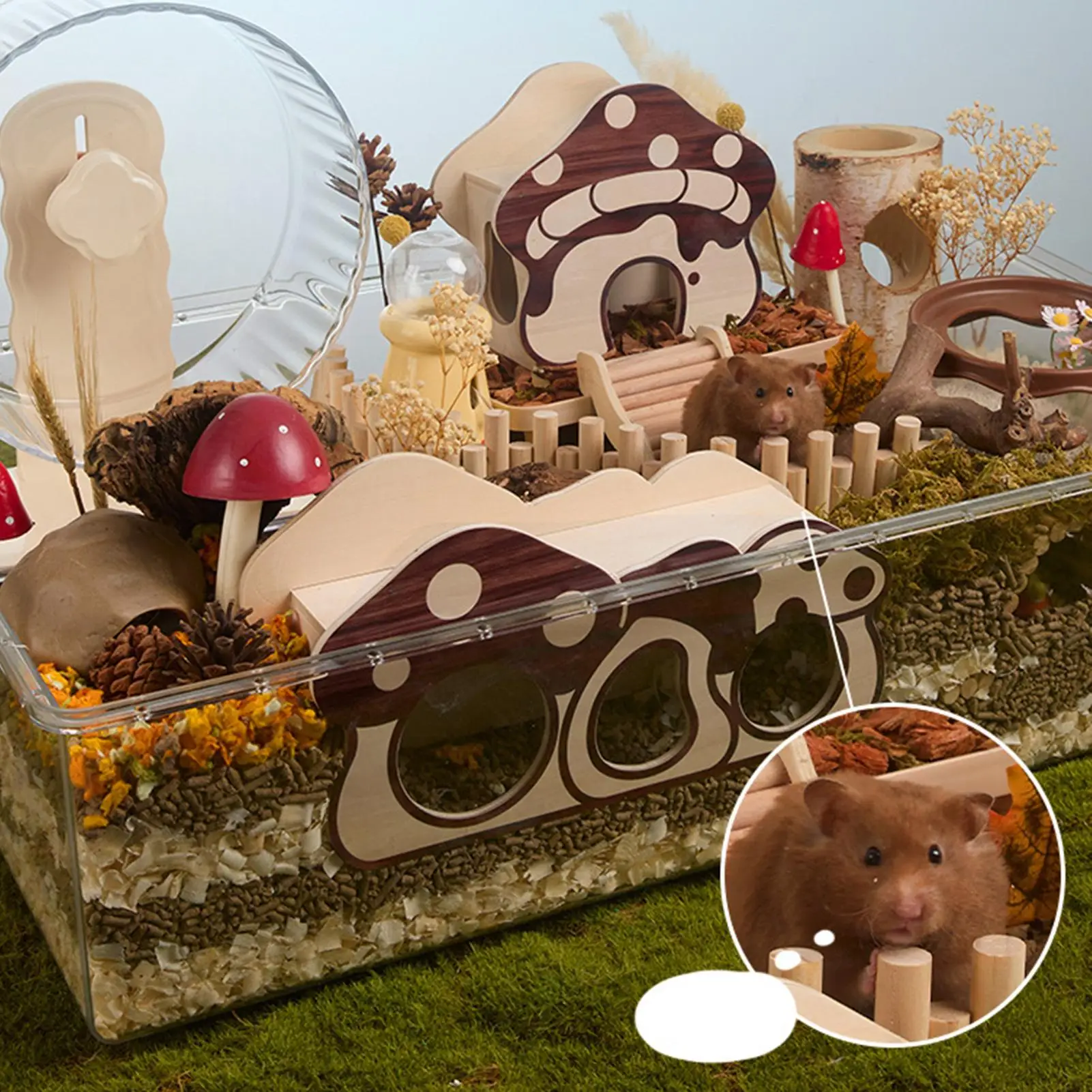 Hamster House Wooden Mushroom Shape Hut Hamster Cave For Bunny Gerbil Small Animal Ferret Hedgehog Dwarf