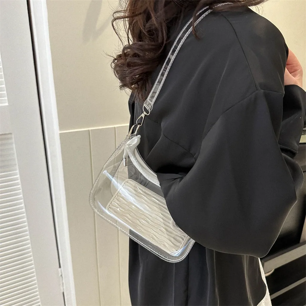 Pvc Shoulder Bag Versatile Women'S Underarm Bag Candy Color Handbag Transparent Fashion Shoulder Bag For Dating Commuting