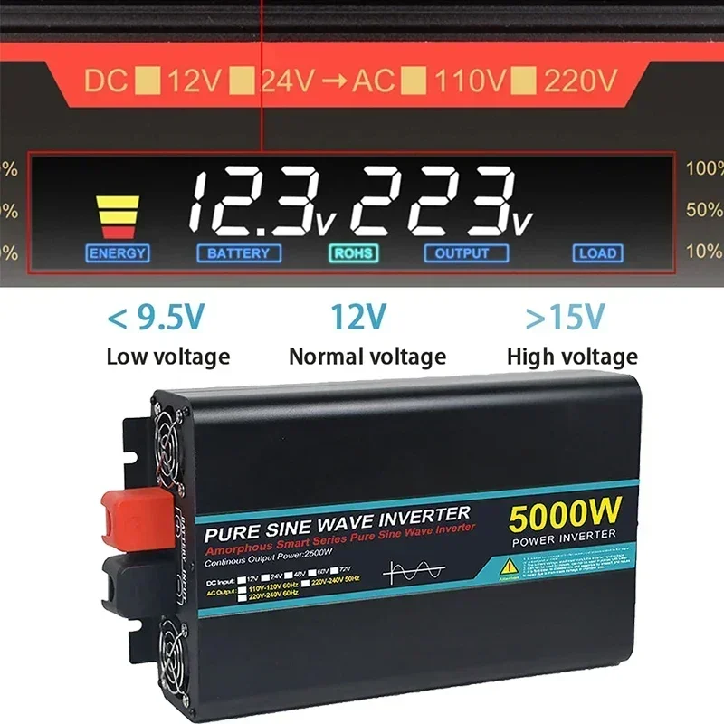 Pure Sine Wave Inverter DC 12V 24V 48V To AC 220V 4000W 5000W Solar Power Frequency Converter 50hz Car Inverters Transformer