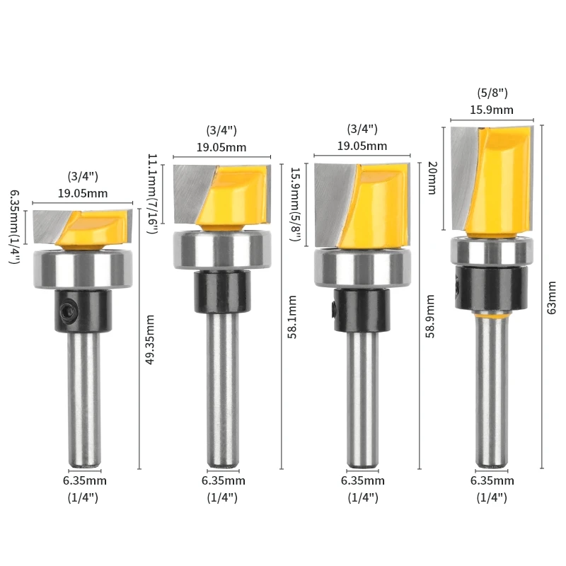 YUSUN  Cleaning Bottom Bit With Bottom Bearing Router Bit Carbide Cutters Woodworking Milling Cutter For Wood Bit Face Mill