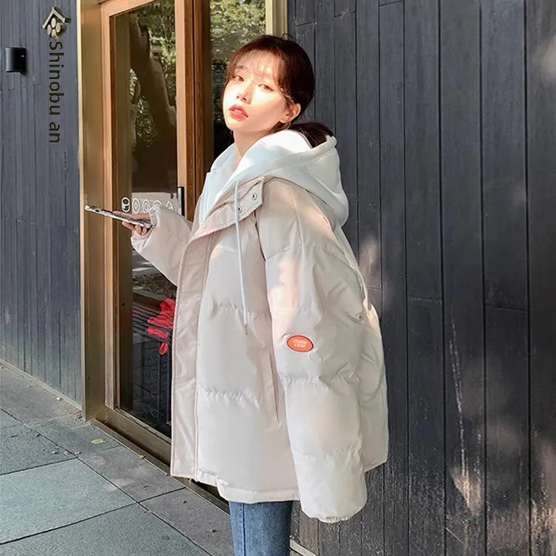 

Зимняя женская утепленная куртка 2026 года, короткая, утолщенная, в корейском стиле, свободного кроя, с капюшоном, из прочного полиэстера, на молнии