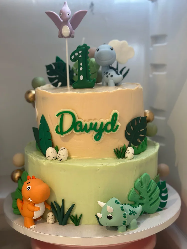 Dinosaurier-Kuchenaufsatz, Dino-Eier, Blätter, Gräser, Kuchendekorationen mit Happy Birthday-Schild, Kuchenaufsätze für die Safari-Geburtstagsfeier – Detail 4