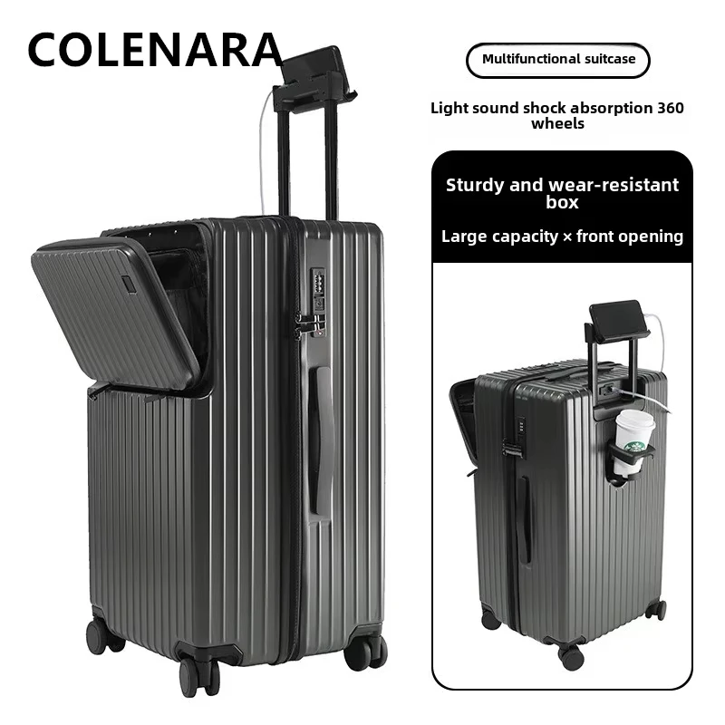 COLENARA Travel Suitcase Front Opening Laptop Boarding Case USB Charging Trolley Case 20