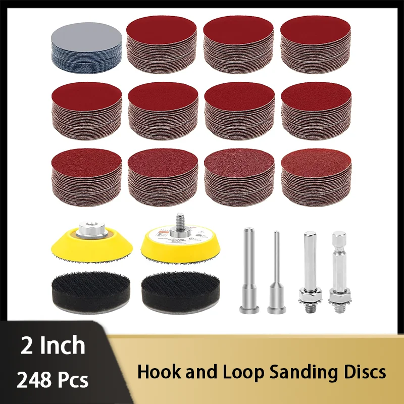 

2Inch 50MM Hook and Loop Sanding Discs Pad Kit 248 Pcs with Interface Pad Assorted 60-3000# Grit for Drill Sanding Attachment