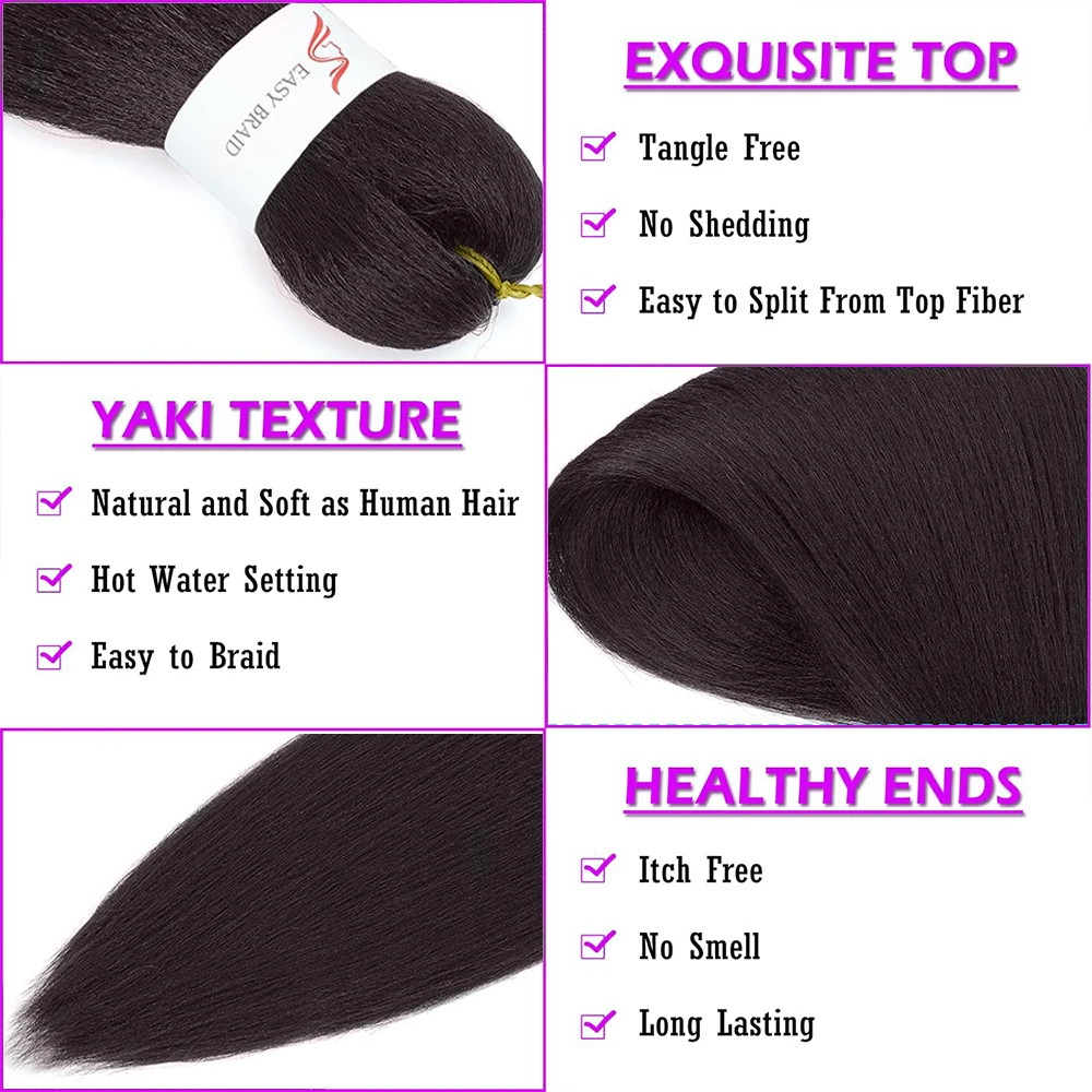 Плетение волос, предварительно растянутые, 8 упаковок, синтетические плетения, наращивание волос, без зуда, мягкая текстура яки, установка горячей воды