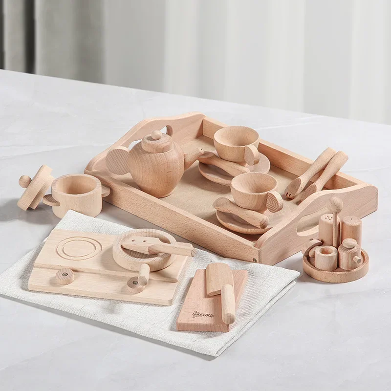 

Girls Toys Wooden Pretend Play Kitchen Toy Cooking Pots Set Miniature Dollhouse Accessories Montessori Social Games Sensory Toy