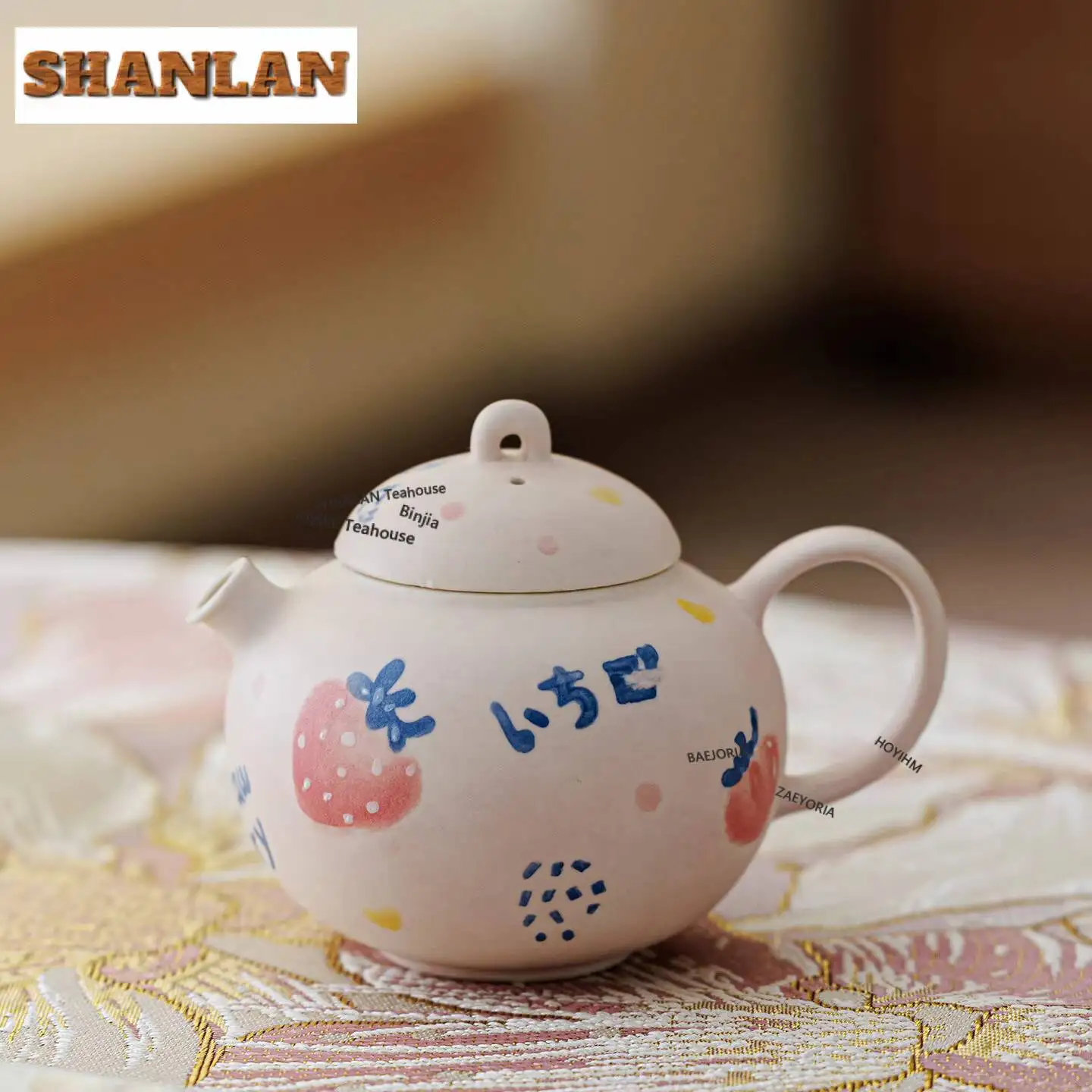 130ml Girly Pink Hand-painted Strawberry Teapot Handmade Tea Infuser Pot Tea Making Kettle With Strainer Tea Items Craft Gifts