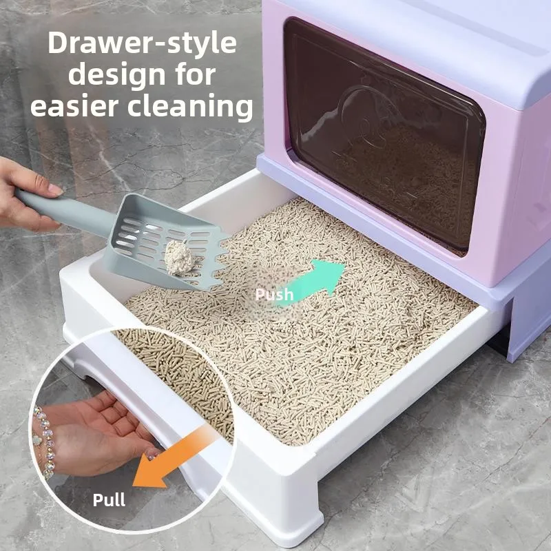 

Большой полностью закрытый лоток для кошек с защитой от разбрызгивания, квадратная конструкция, для туалета и песка