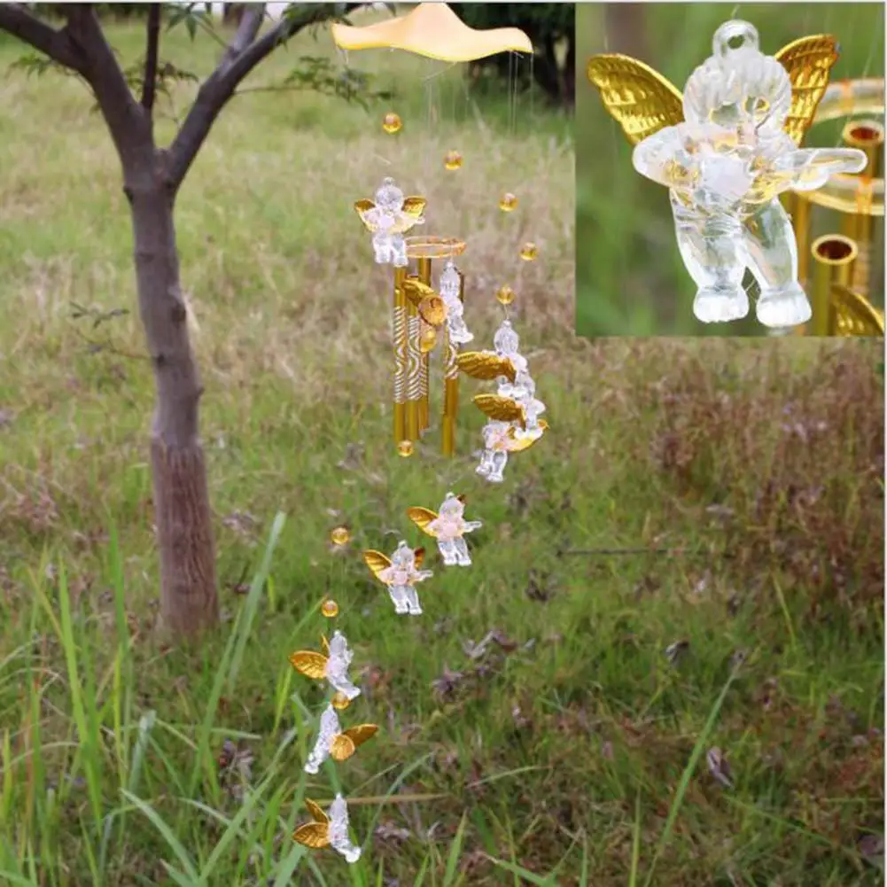 Angel Memorial Wind Chimes Aluminium Alloy 5 Tubes Wind Chimes Bells Pendant Home Living Props Hanging Swing for Balcony Outdoor