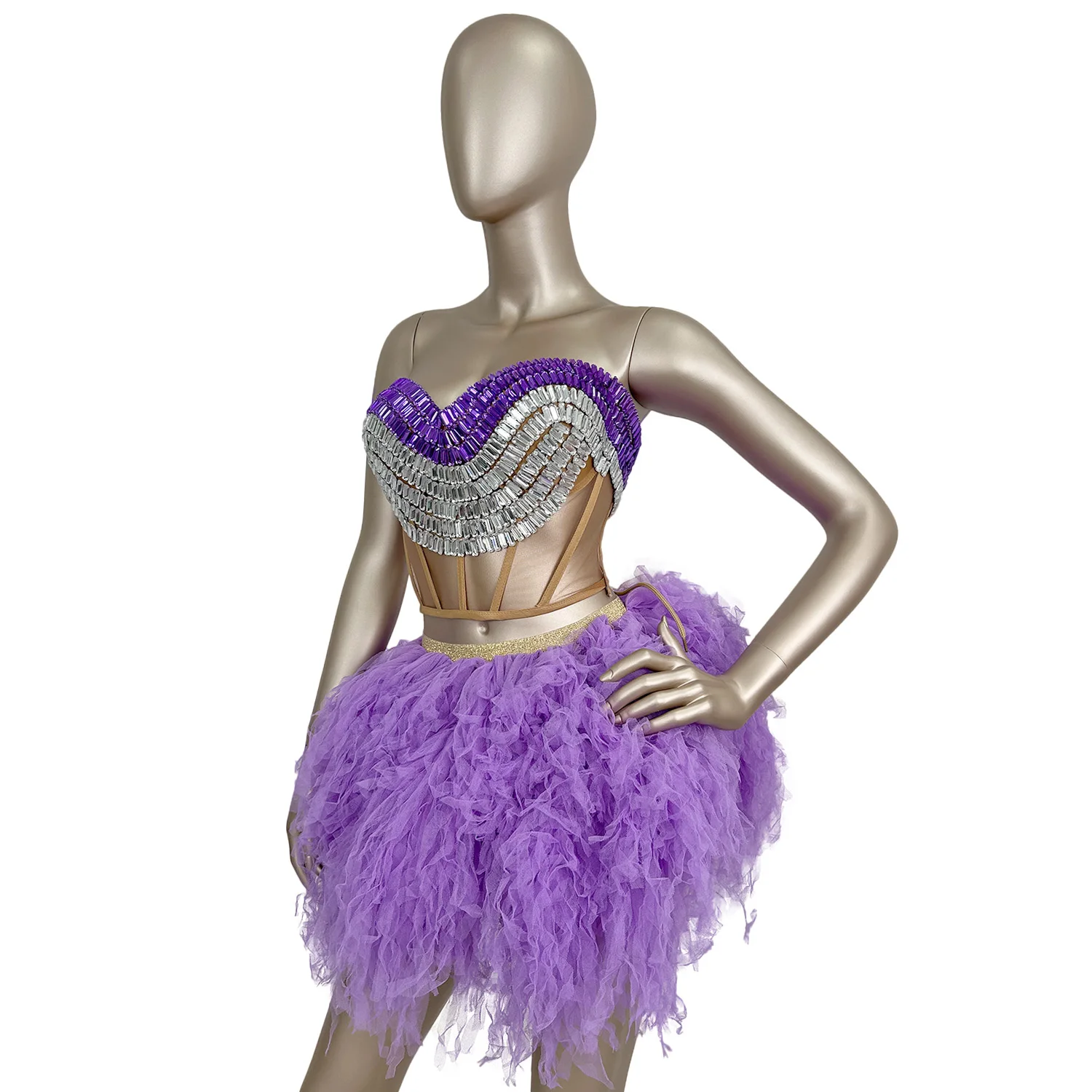 

Fashion Women Tight Corset Peng Peng Skirt 2PCS Set Red Carpet Fashion Show Stage Performance Dress Birthday Party Dress jijing