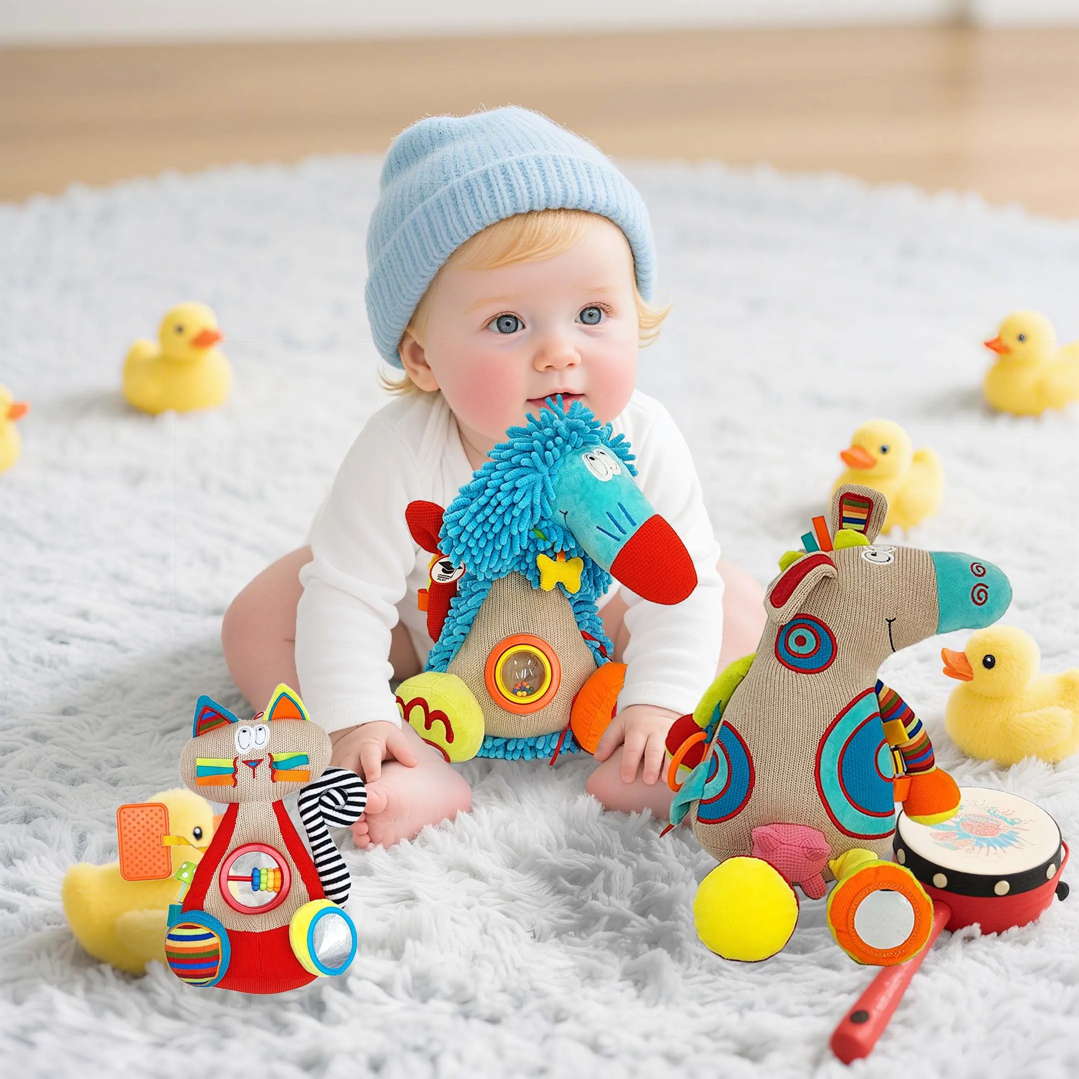 ของเล่นเด็กทารก ตุ๊กตาขนนุ่มน่ารัก รูปสัตว์ ของเล่นห้อยรถเข็นเด็ก สีสันสดใส สำหรับเด็กแรกเกิด เด็กชาย เด็กหญิง เด็กวัยหัดเดิน ของขวัญวันเกิด
