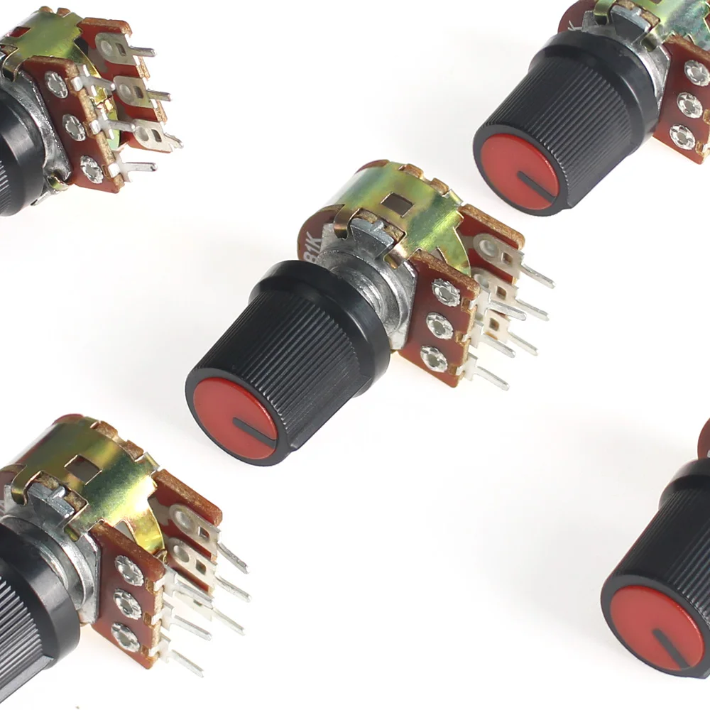 

5Set WH148 Potentiometers 1K 10K 20K 50K 100K 250K 1M 15mm 6pin Linear Taper Rotary Potentiometer Resistor with Red AG3 Knob Cap