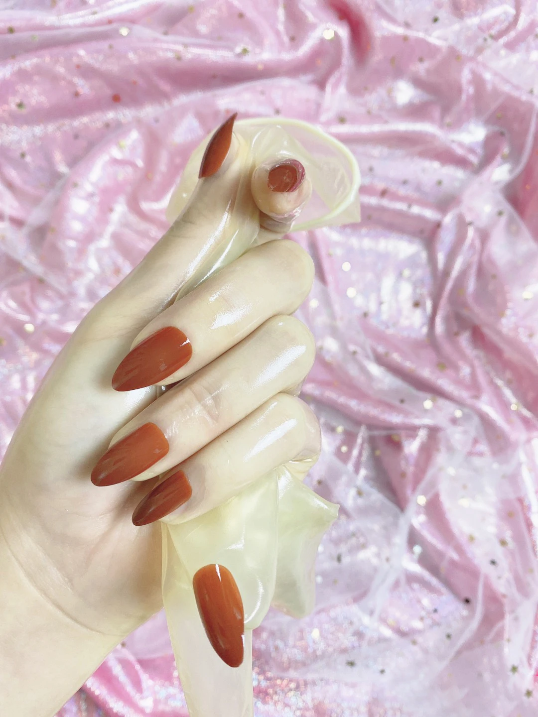 BIG SALE! Super Thin Crossdress Oil Shiny Glossy Transparent Sexy Men's Fetish Latex Rubber Cosplay Kigurumi Gloves With Nails - Image 6