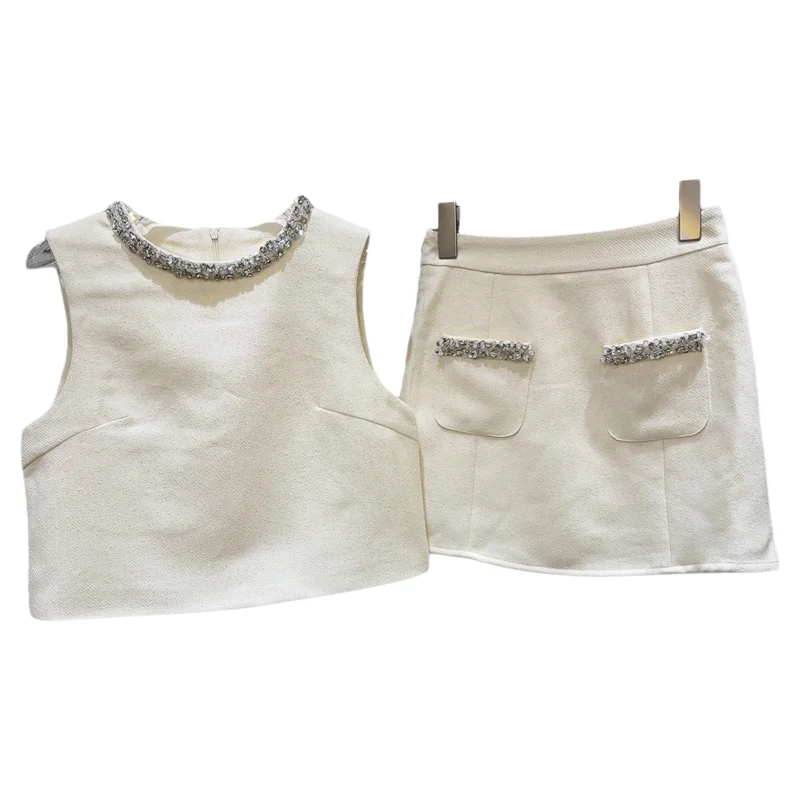 

Лето 202, модный блестящий жилет ket ort, комплект с юбкой, женский модный комплект, круглый Ne ort Sve с застежкой на голову