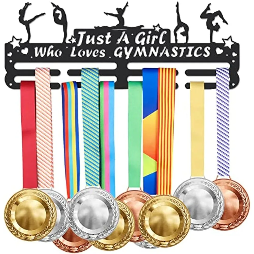 Gymnastics Medals Display Rack Just a Girl Who Loves Gymnastics Medal Holder Iron Wall Mounted Hooks Hanging Medal Rack Display