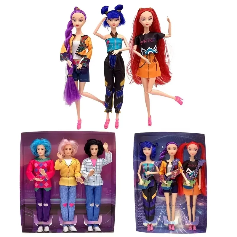 

3pcs Set K-Pop Demon Hunters Anime Kpop Girl Group Cartoon Rumi Zoey Mira Vinyl Saja Boys Figures Model Doll Girls For Xmas Gift