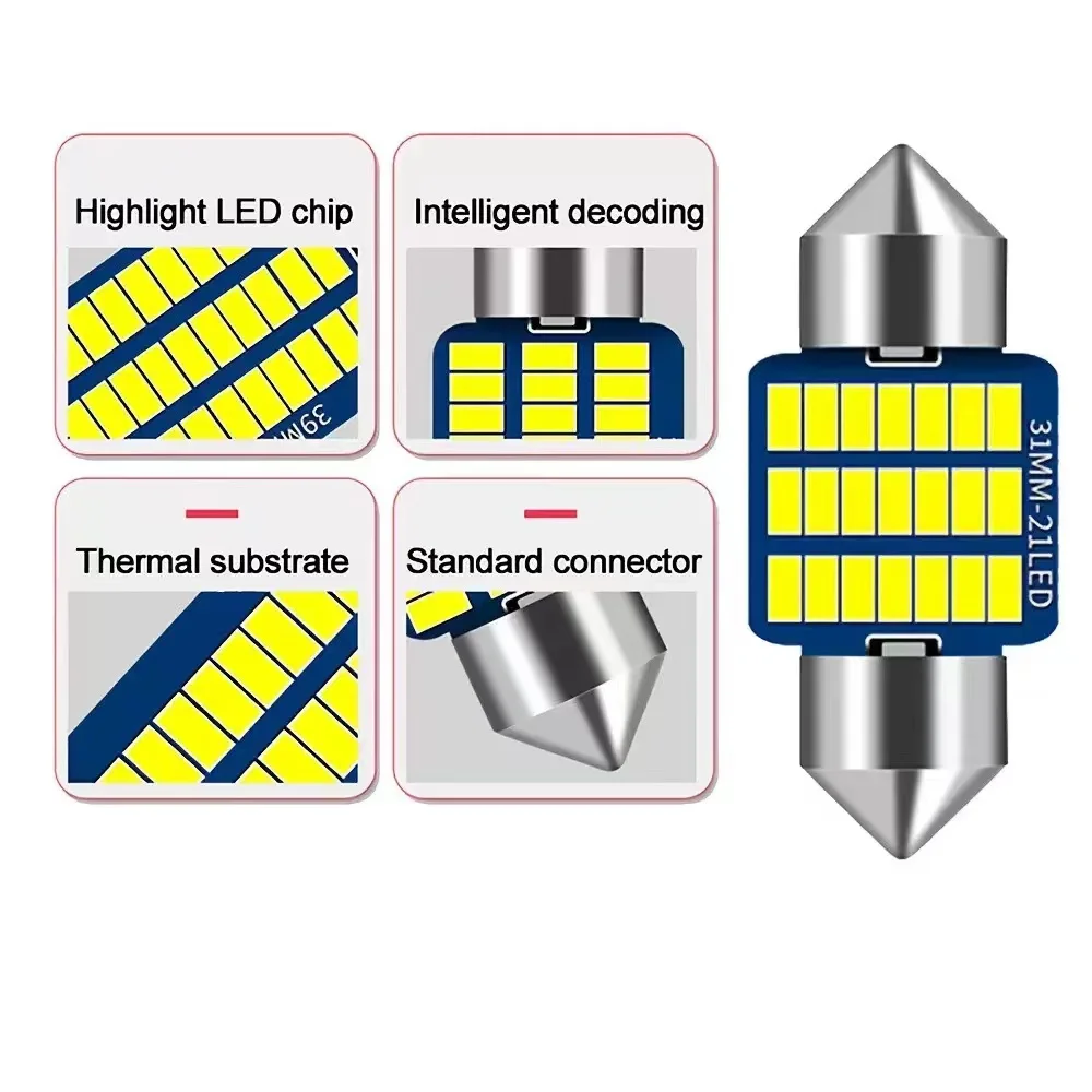 2PCS Car Interior Reading LED Light, C5W C10W 4014 Chips Canbus White Dome Lamp 31-41MM for Reading & Map Light 12V