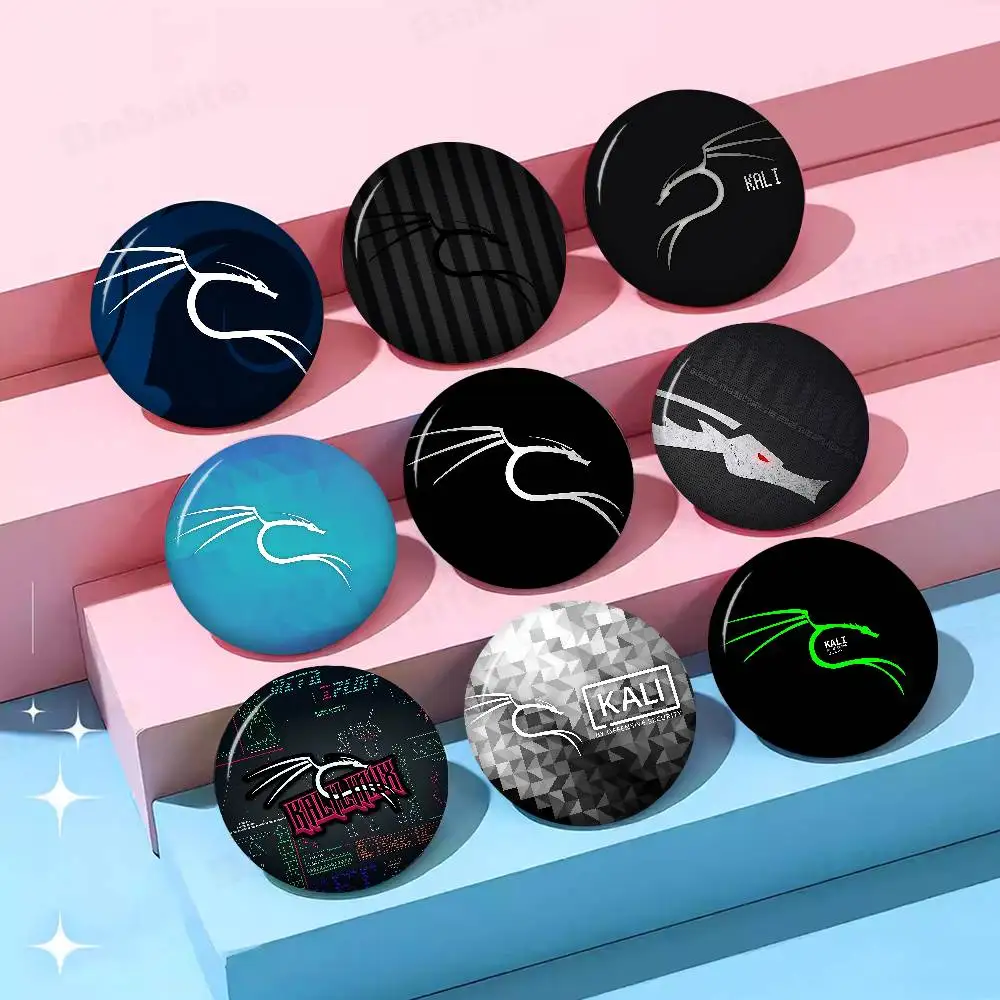 K-Kali Linux 32/44/58mm Round Cartoon Brooches Handmade Pins For Backpack Jewelry Accessories Gifts Creative Badge