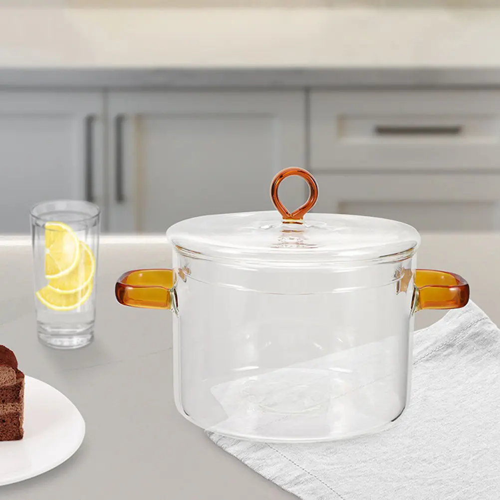 

Стеклянная кастрюля для тушения с крышкой, термостойкая, с портативными ручками, прозрачная, для домашней кухни, для приготовления тушеных блюд