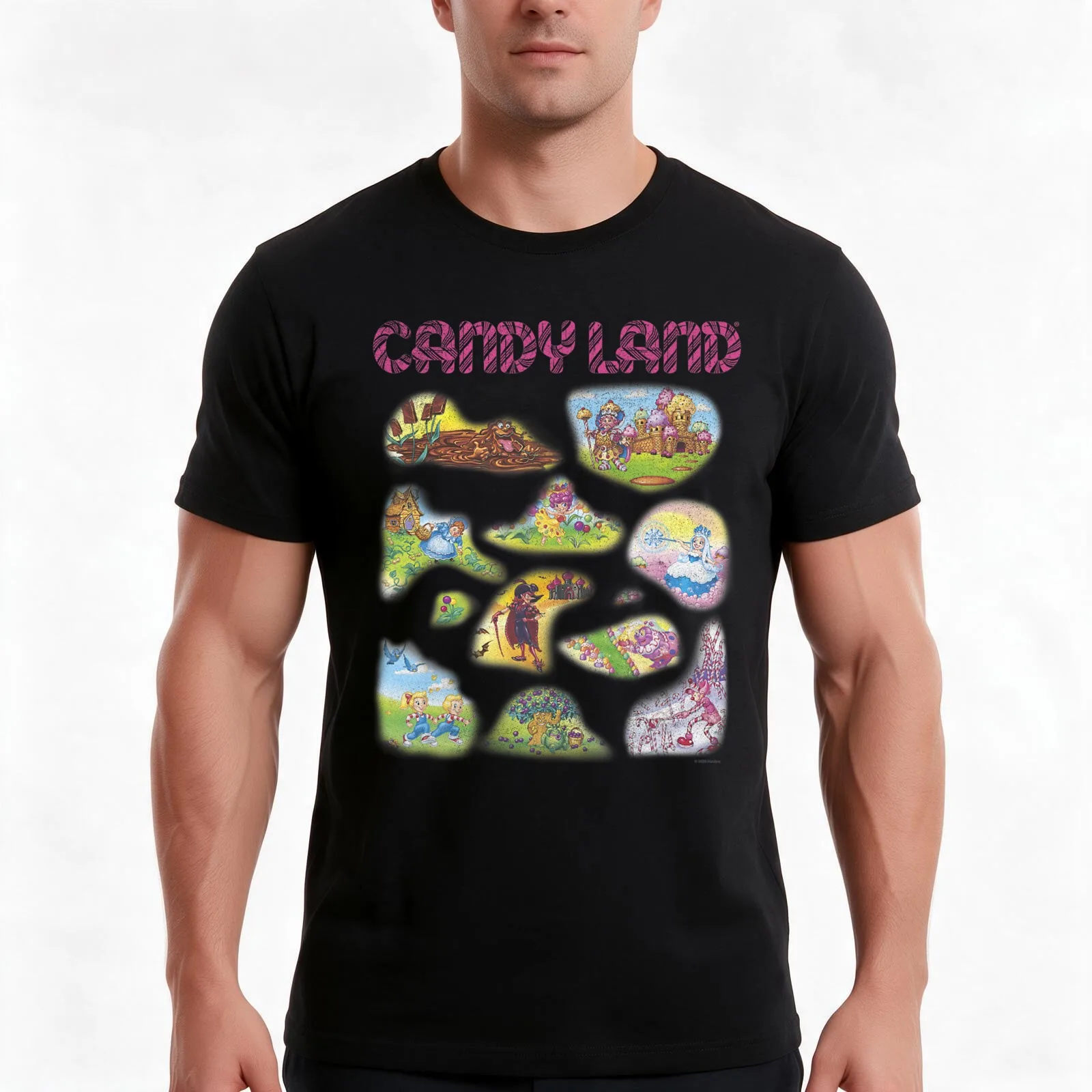 Candy Land Locations T-Shirt, Summer Casual Cotton Tee, Oversized Streetwear Tops, Vintage Graphic Print, Loose Fit Short Sleeve