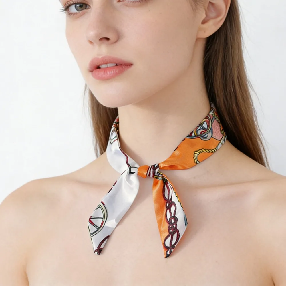 

Luxury Women Skinny Silk Scarf, Fashion Bag Scarves, Neckerchief Headband