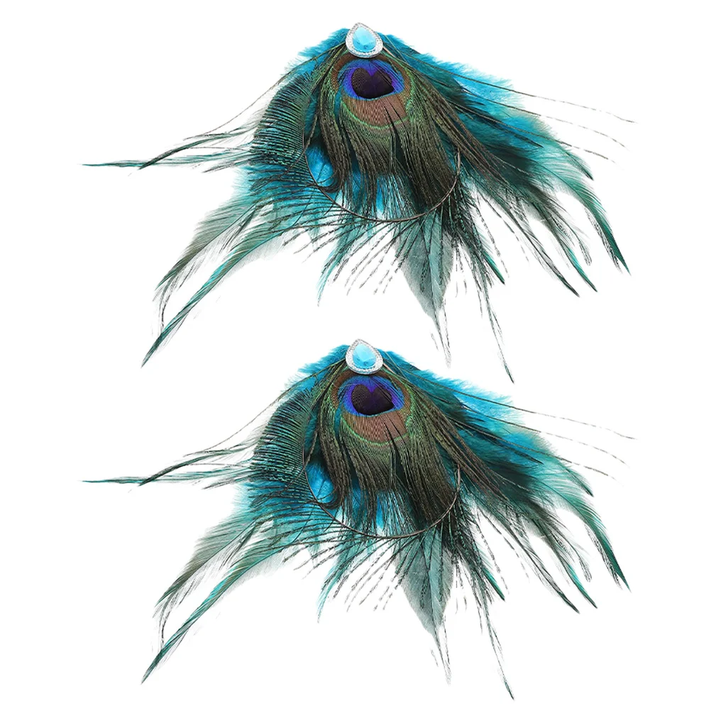 

2Pcs Retro Peacock Hair Clips Rhinestone Vintage Faux Plumage Hair Accessories Women Dance Parties Weddings Special Occasions