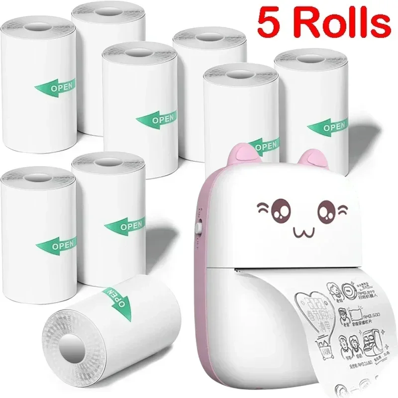 1/3/5 Rolls Mini Printer Thermal Paper Label Sticker Self-adhesive Thermal Printing Paper Inkless Printing Photo Picture 57x25mm