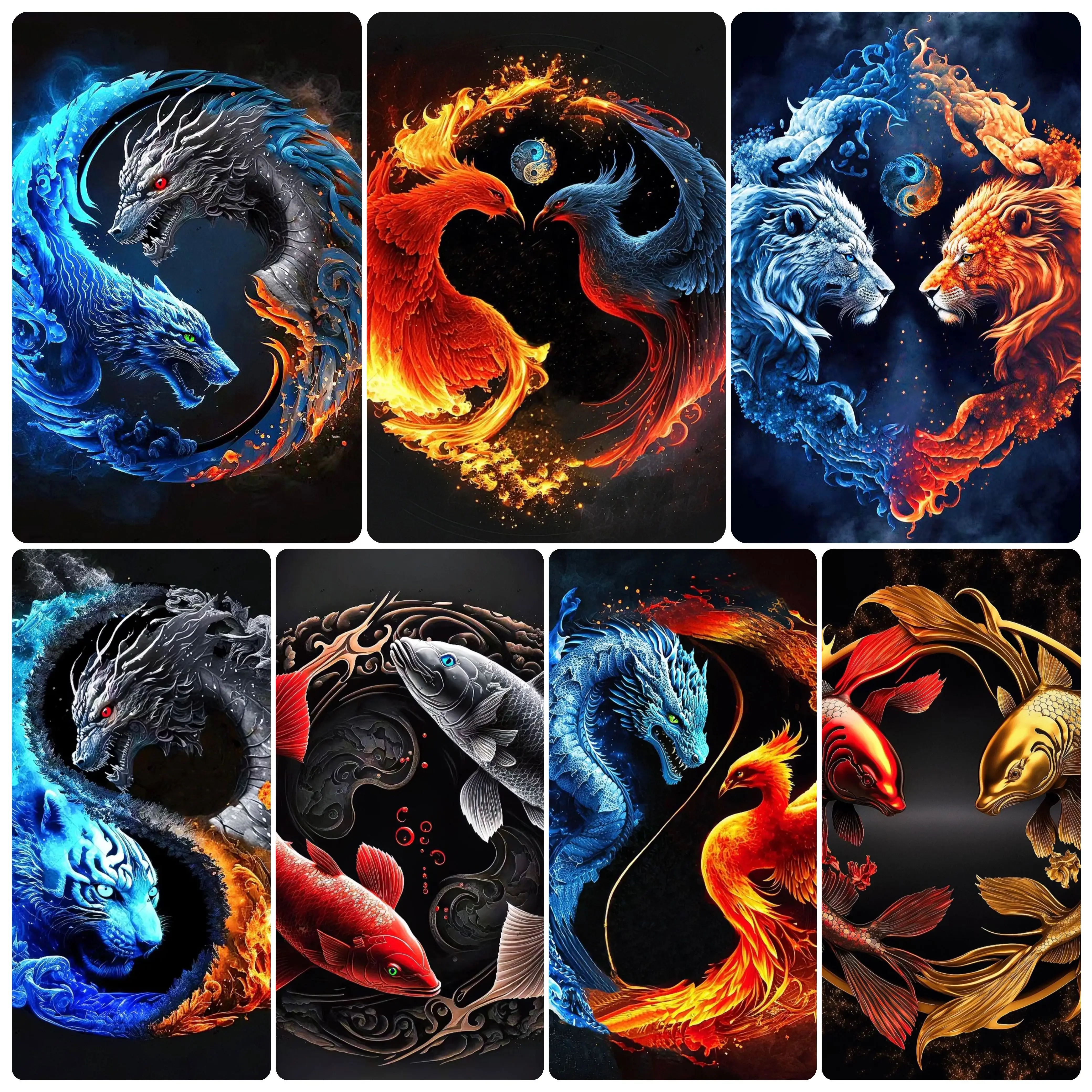 Tai Chi Eight Diagrams Yin Yang Feng Shui Diamond Painting Full Diamond Mosaic 5D DIY Embroidery Lion Tiger Dragon Home Decor