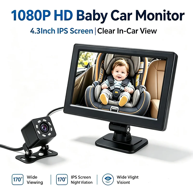 4,3" Faltbarer Auto-Sicherheitskamera-Monitor - Spiegelmonitor mit Nachtsicht, Rückwärtsdrehung & Plug-and-Play – Detail 3