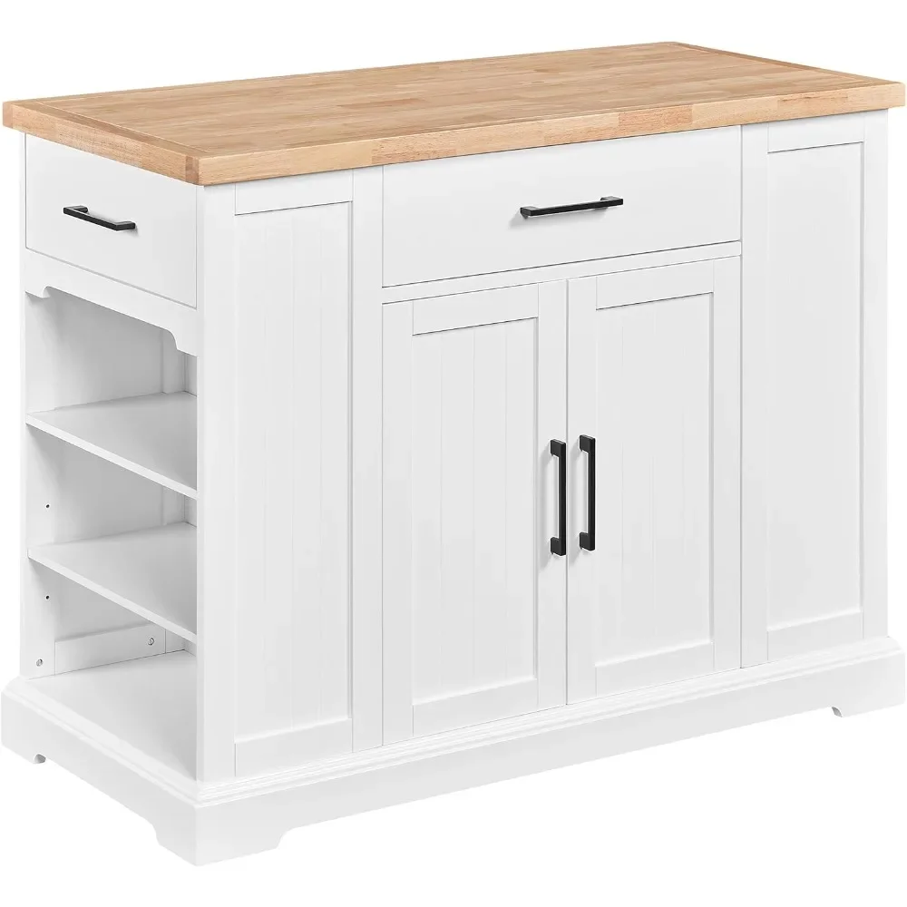 

Rolling Kitchen Island Cart with 3 Drawers, Kitchen Storage Cabinet on Wheels with Open Shelves and Inner Adjustable Shelves