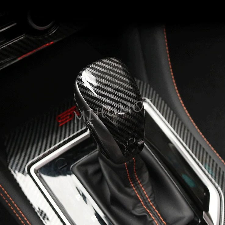 1Pc Carbon Fiber Interior Gear Shift Lever Knob Cover Trims For 2017-2024 Subaru Forester Crosstrek XV Impreza Outback Legacy