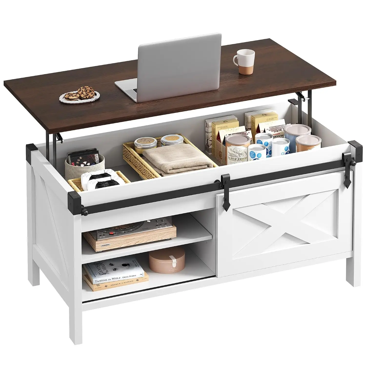 Lift Top Coffee Table Large Storage Living Room 39.4in White, Customized