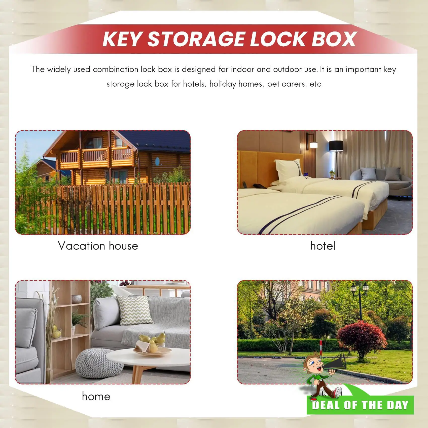 24-Hour Delivery Key Lock Box Wall Mount 4 Digit Combination Weatherproof Key Storage Lock Box, Large Capacity Security Combo Lo