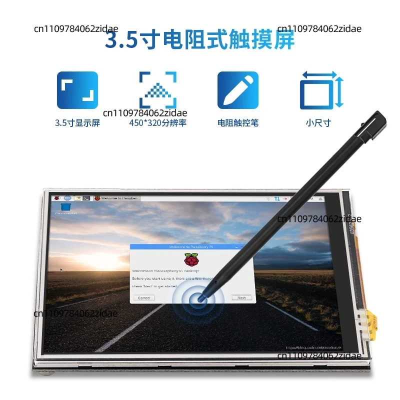 For 3.5 Inch Touch Screen Display with Case Heatsink for Raspberry Pi 4B 3B+ Zewo 2W
